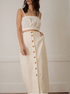 Harley Jae Classic Organic Linen Blend MIDI Skirt Size Small